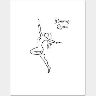 Dancing queen line art. Dancing girl minimalist design. Posters and Art